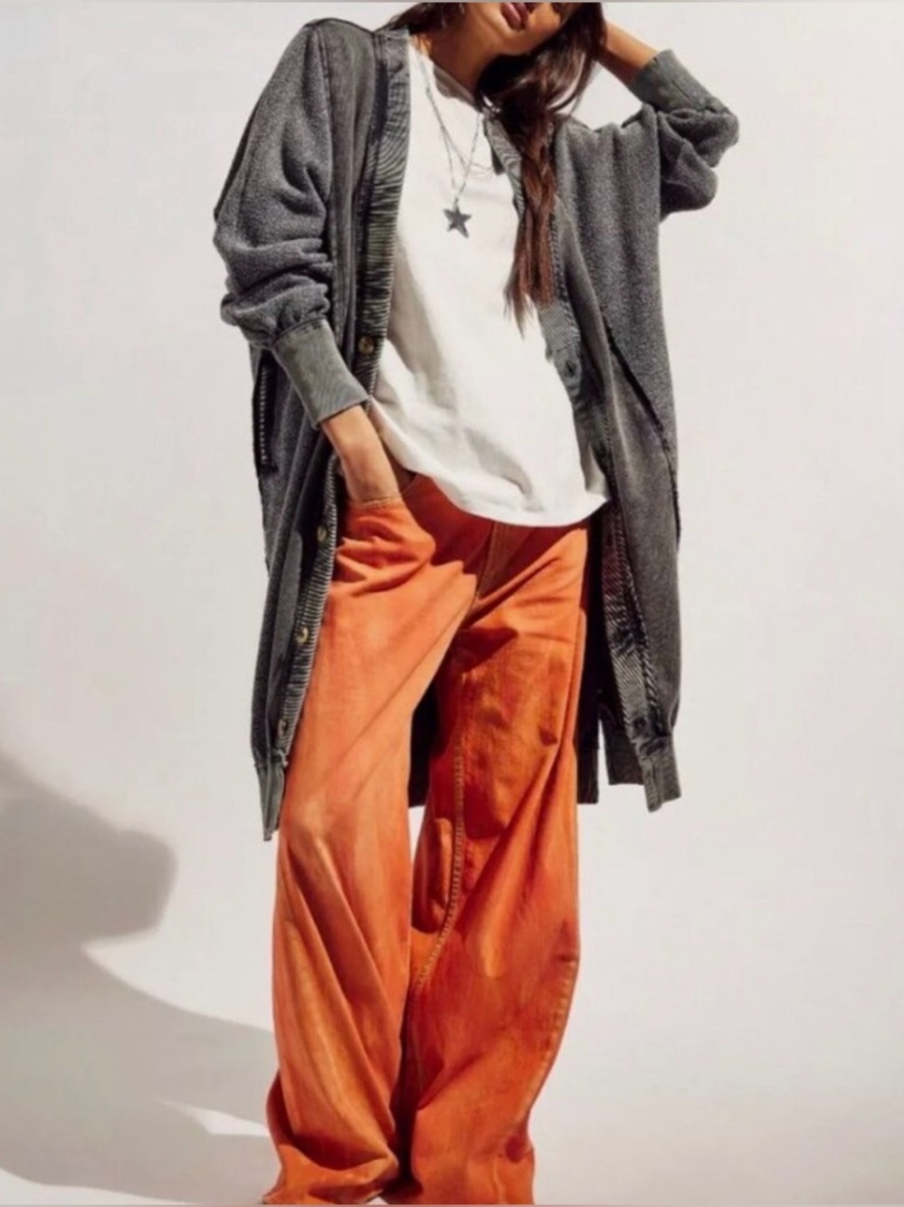 NWT FREE PEOPLE WE THE FREE Waterfalls Baggy Wide Leg Jeans Oklahoma Sun 27 - Picture 2 of 15